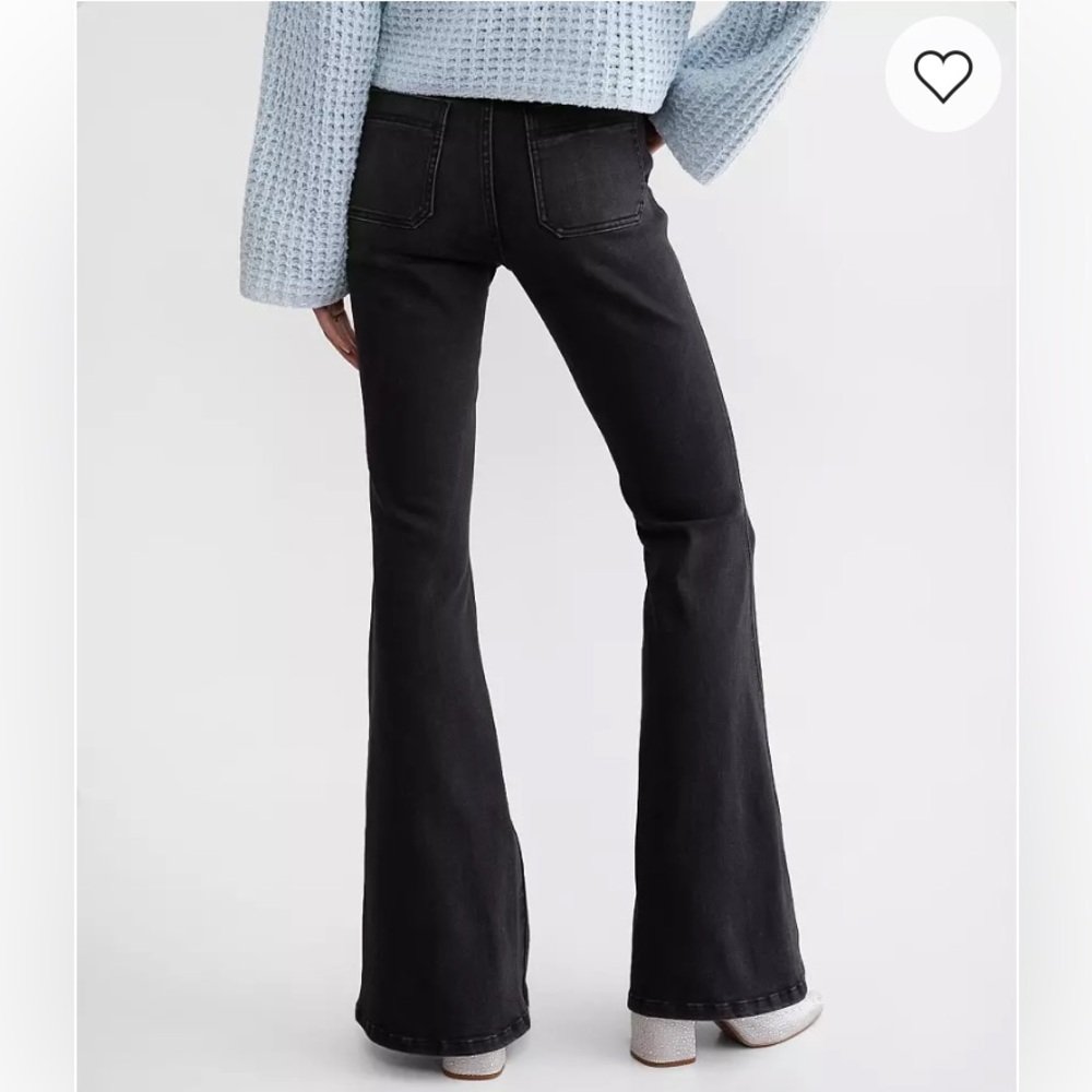 NWT Flying Monkey Black High Rise Flare Stretch Jean SZ 30 Patch Pockets Retro - Picture 3 of 13